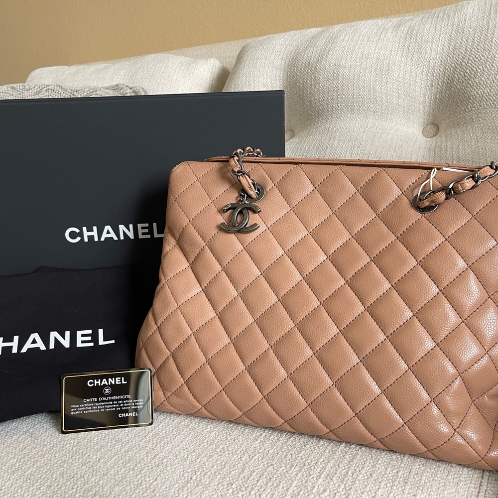 SOLD CHANEL nude caviar tote with authenticity card, dustbag and box